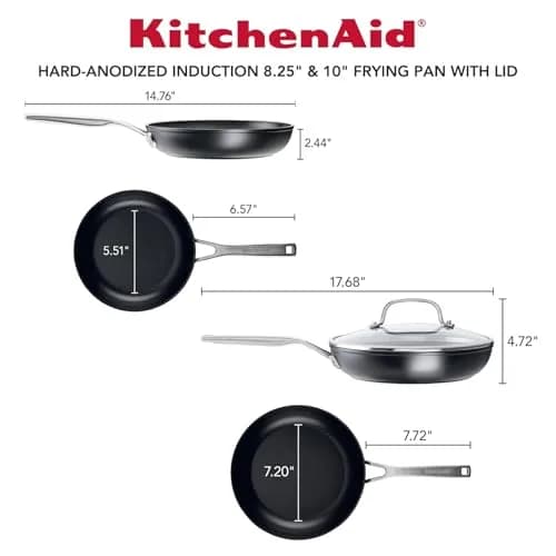 KitchenAid Hard Anodized Induction Nonstick Frying Pan Set With Lid, 8 & 10 Inch Skillets, 2.27 kg (5 lb) | Durable, Even Heating, Dishwasher & Oven Safe thumbnail 2