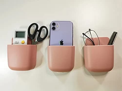 LVYOUIF Pink 3 Pack Remote Control Holder Wall Mount | Organizer for Phones, Pens, Office Supplies thumbnail 2