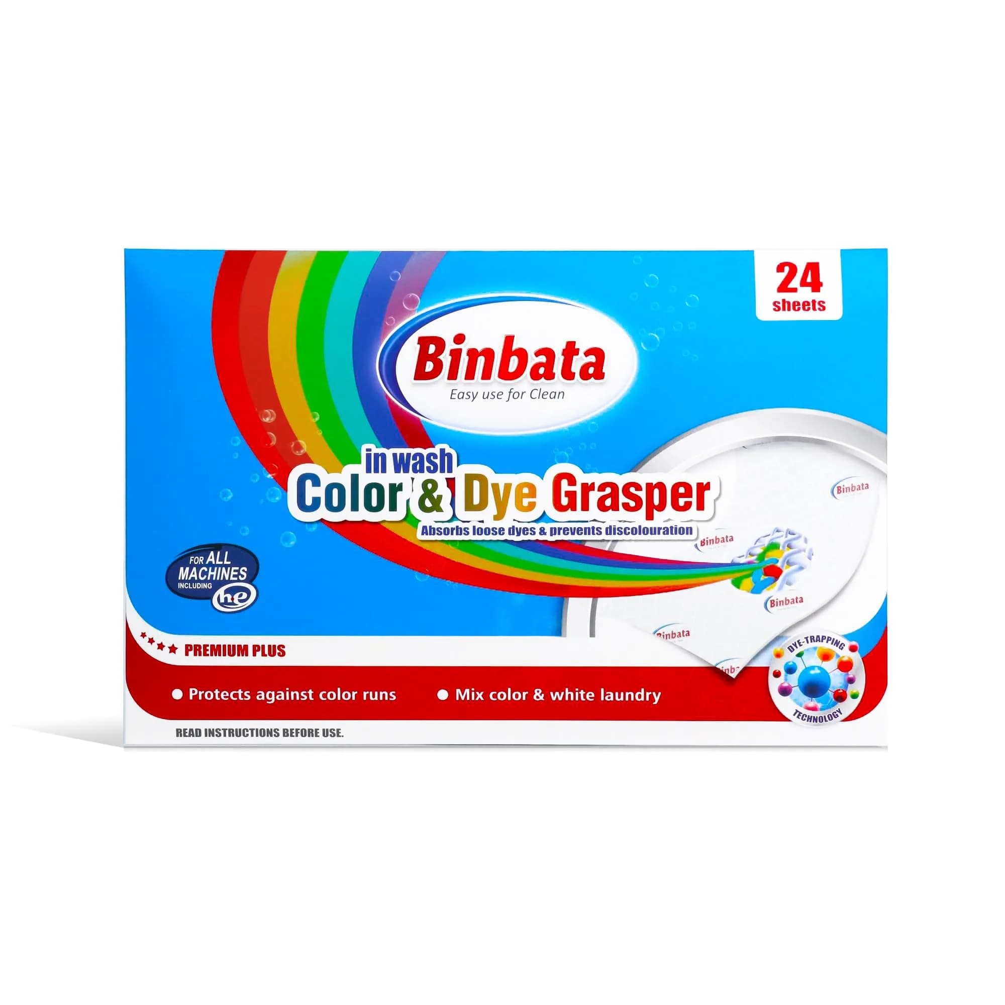 Binbata Color Grasper Laundry Sheets 24 Count | Prevents Dye Bleeding & Discoloration