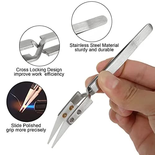 EATHEATY 6 Pcs Ceramic Reverse Tweezers Kit, Pointed Curved Tips | Precision Soldering Tool Set thumbnail 7