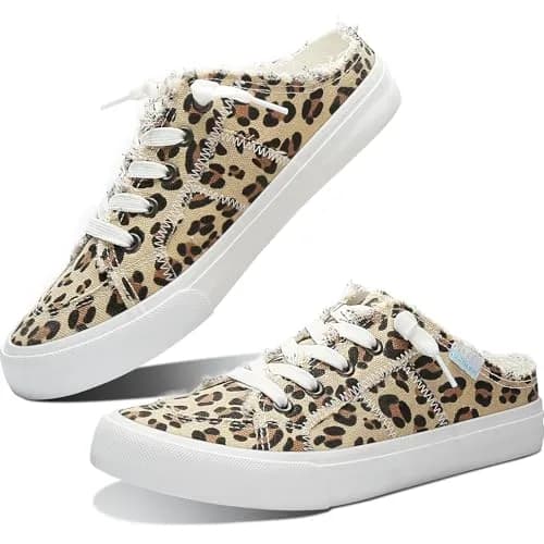 Obtaom Women Canvas Mules Memory Foam Clipper Leopard Print US7 | Comfortable Slip-On Mule for All Seasons thumbnail 1
