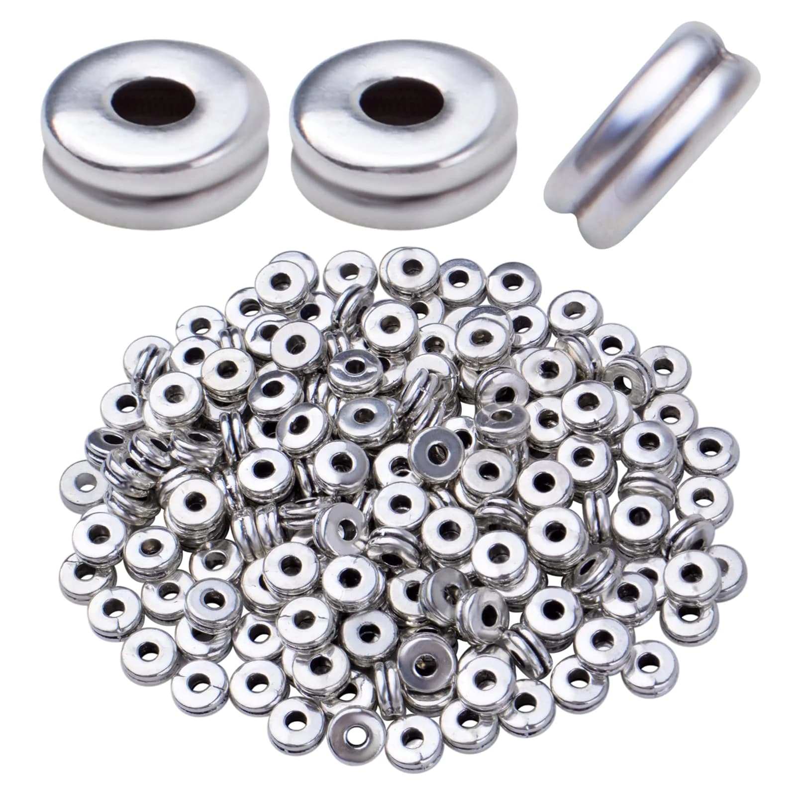Aylifu Rondelle Spacer Beads 200pcs 6mm Rose Gold | Flat Round Disc Jewelry Craft Supplies — Silver