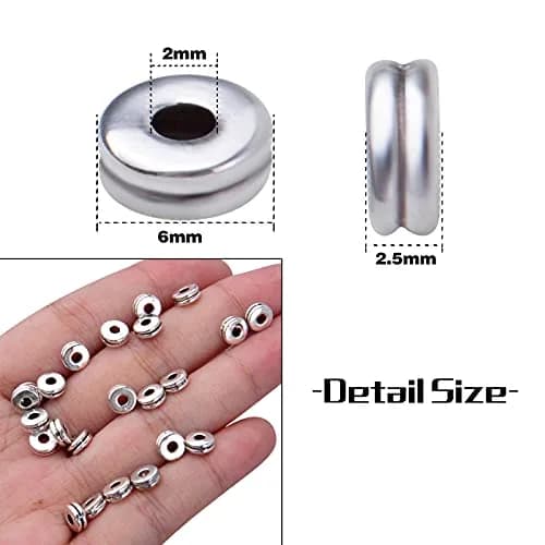 Aylifu Silver 200pcs Flat Round Spacer Beads 6mm (0.24in) | DIY Jewelry Crafting thumbnail 3