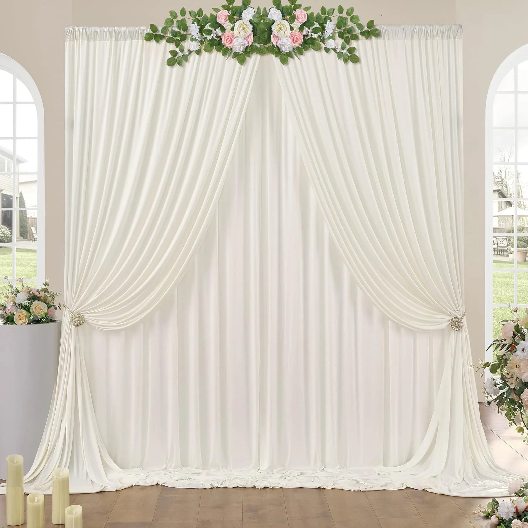NSSONBEN 10ft x 10ft Wrinkle Free Ivory Backdrop Curtains for Parties | Polyester Photo Backdrop Drapes for Wedding & Birthday (10ft x 10ft)