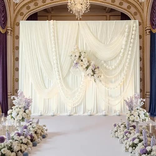 NSSONBEN 10ft x 10ft Wrinkle Free Ivory Backdrop Curtains for Parties | Polyester Photo Backdrop Drapes for Wedding & Birthday (10ft x 10ft) thumbnail 3