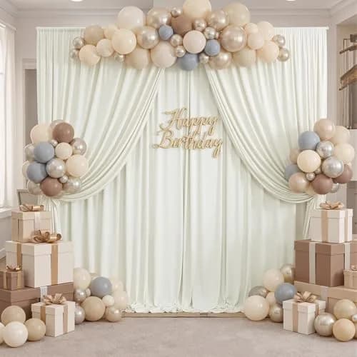 NSSONBEN 10ft x 10ft Wrinkle Free Ivory Backdrop Curtains for Parties | Polyester Photo Backdrop Drapes for Wedding & Birthday (10ft x 10ft) thumbnail 4