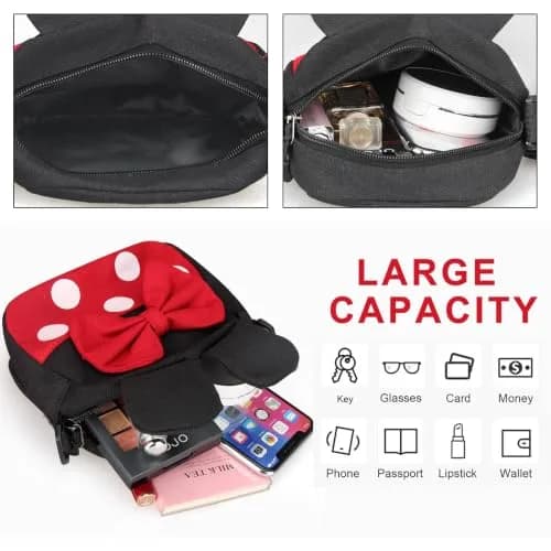 Dksyee Mini Mouse Crossbody Bag for Little Girls 6 in Red Canvas | Disney Minnie Ears thumbnail 4