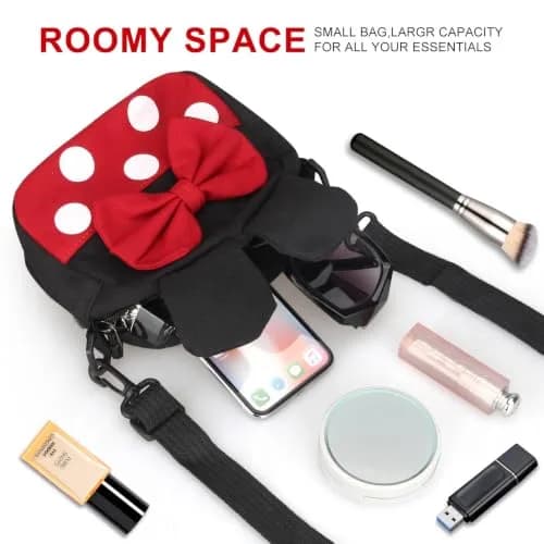 Dksyee Mini Mouse Crossbody Bag for Little Girls 6 in Red Canvas | Disney Minnie Ears thumbnail 3