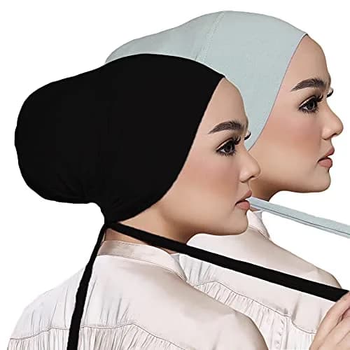 Hophor Black Hijab Scarf with Tie Back Muslim Veil Cap 26g (0.91 oz) | Adjustable Jersey Head Cover thumbnail 1