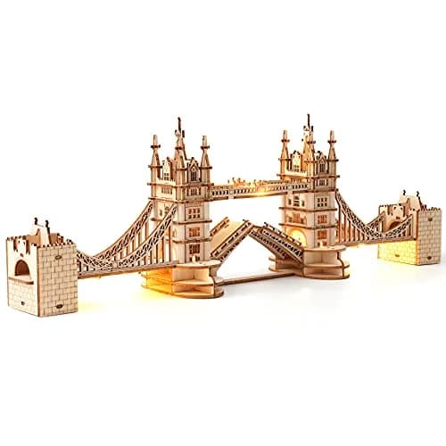 ROBOTIME 3D Puzzle Wooden Craft Kits with LED Light DIY Tower Bridge 14.1x2.9x4.6 inch | Brain Teaser Home Decor Gift thumbnail 1