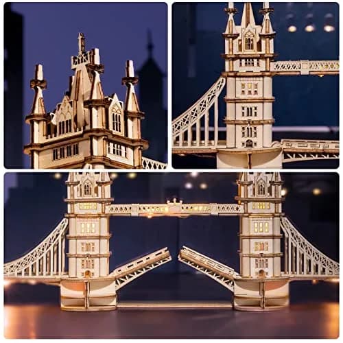ROBOTIME 3D Puzzle Wooden Craft Kits with LED Light DIY Tower Bridge 14.1x2.9x4.6 inch | Brain Teaser Home Decor Gift thumbnail 4