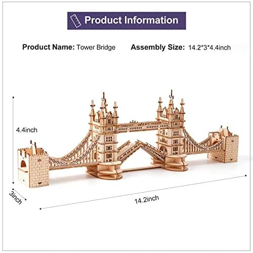 ROBOTIME 3D Puzzle Wooden Craft Kits with LED Light DIY Tower Bridge 14.1x2.9x4.6 inch | Brain Teaser Home Decor Gift thumbnail 8