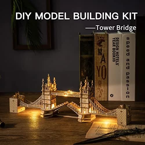 ROBOTIME 3D Puzzle Wooden Craft Kits with LED Light DIY Tower Bridge 14.1x2.9x4.6 inch | Brain Teaser Home Decor Gift thumbnail 2