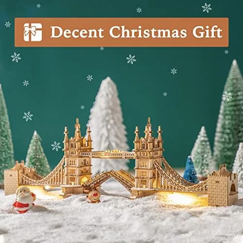 ROBOTIME 3D Puzzle Wooden Craft Kits with LED Light DIY Tower Bridge 14.1x2.9x4.6 inch | Brain Teaser Home Decor Gift thumbnail 3