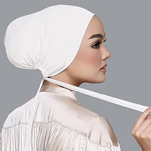 Hophor Women's Black Stretch Under Scarf Hijab Cap with Tie-Back Closure (2-Pack, White+Black) | Adjustable & Breathable Jersey thumbnail 5