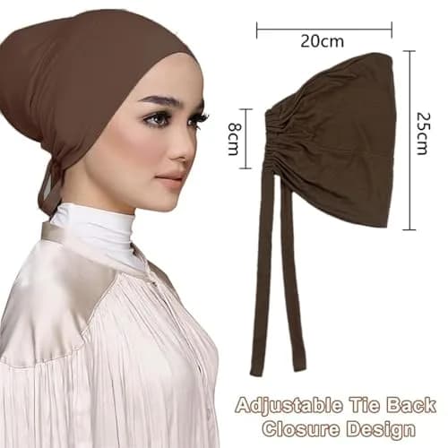 Hophor Women's Jersey Hijab Cap with Tie-Back Closure, Standard Size (26g) | Breathable Underscarf for Full Coverage thumbnail 3
