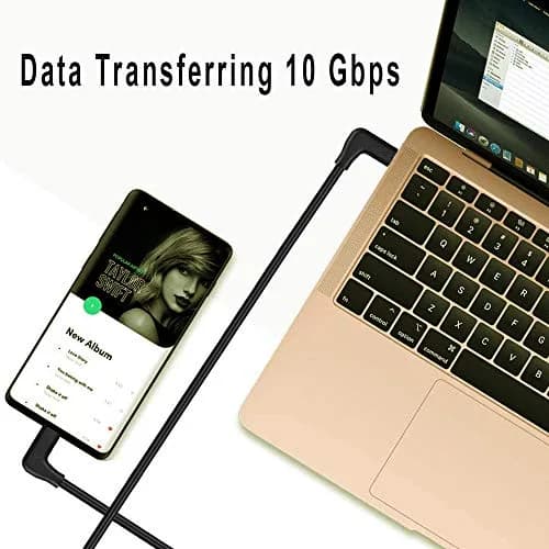 QCEs USB C to USB C 3.1 Gen 2 Cable 10Ft, Right Angle Type C Monitor Cord 4K Video Display, 10Gbps Data 100W PD Charging thumbnail 4