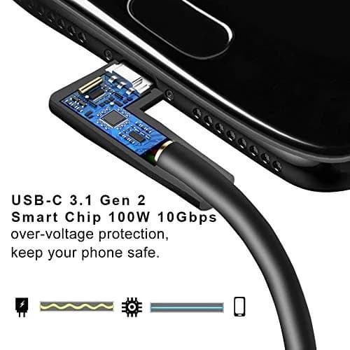 QCEs USB C to USB C 3.1 Gen 2 Cable 10Ft, Right Angle Type C Monitor Cord 4K Video Display, 10Gbps Data 100W PD Charging thumbnail 3