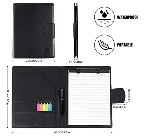 Agoer Professional Padfolio with Clipboard,3X Magnetic Closure Cover,Faux Leather | A4 Size, Business Organizer thumbnail 2