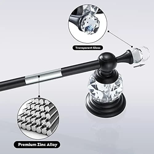 BATHSIR Crystal Toilet Paper Holder Black Toilet Roll Holder Modern Bathroom Accessories Zinc Alloy Tissue Hanger Wall Mounted | Polished Black Finish thumbnail 6
