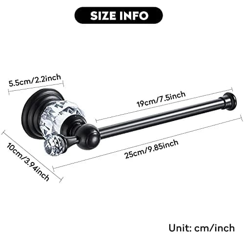 BATHSIR Crystal Toilet Paper Holder Black Toilet Roll Holder Modern Bathroom Accessories Zinc Alloy Tissue Hanger Wall Mounted | Polished Black Finish thumbnail 8