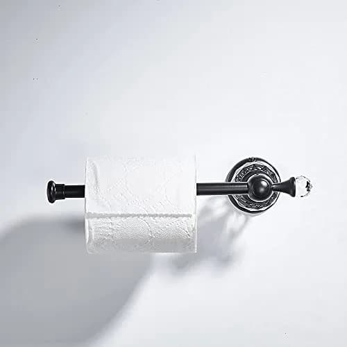 BATHSIR Crystal Toilet Paper Holder Black Toilet Roll Holder Modern Bathroom Accessories Zinc Alloy Tissue Hanger Wall Mounted | Polished Black Finish thumbnail 3