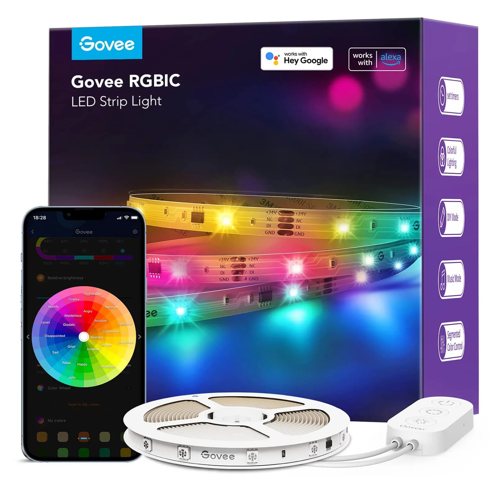 Govee RGBIC LED Strip Lights 10m (32.8ft) | Voice Control for Bedroom, Living Room, Kitchen