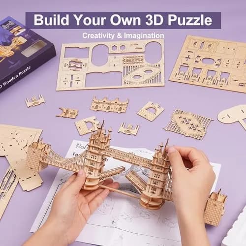 Rolife 3D Wooden Puzzles London Tower Bridge Kit | Beginner DIY Model for Adults & Kids thumbnail 4
