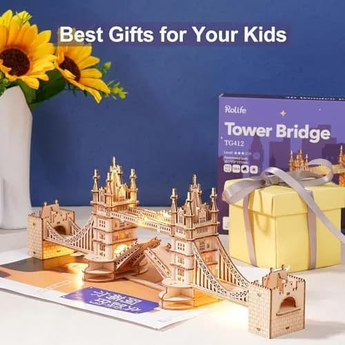 Rolife 3D Wooden Puzzles London Tower Bridge Kit | Beginner DIY Model for Adults & Kids thumbnail 3