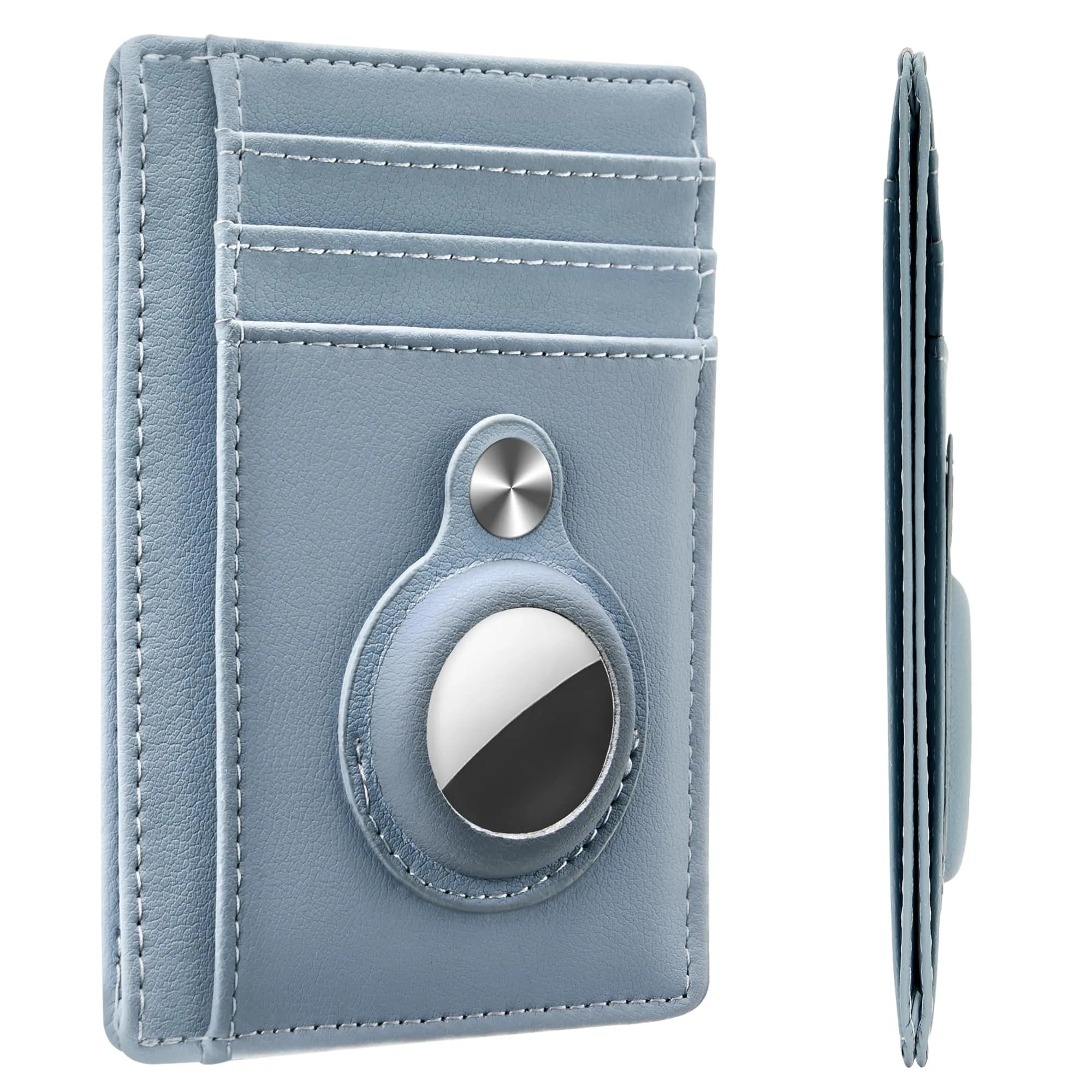 Hawanik Slim Minimalist Front Pocket Air Tag Wallet Thin Card Holder Wallet — Light Blue