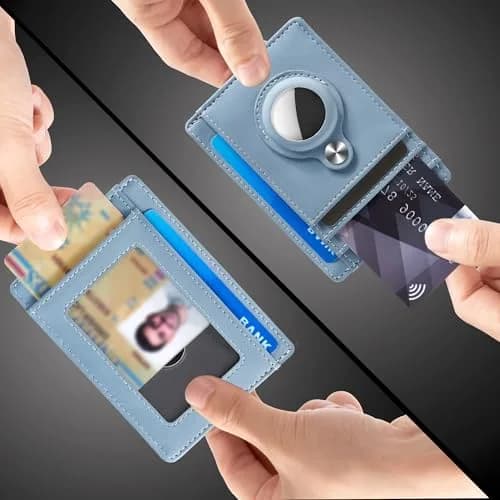 Hawanik Slim Minimalist Front Pocket Air Tag Wallet Thin Card Holder with RFID Blocking, Light Blue 7.6 cm x 10.4 cm x 0.3 cm (3" x 4.1" x 0.12") | Securely Holds AirTag & Cards thumbnail 2