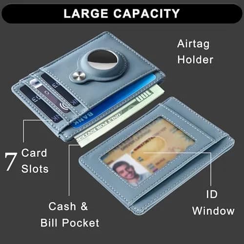 Hawanik Slim Minimalist Front Pocket Air Tag Wallet Thin Card Holder with RFID Blocking, Light Blue 7.6 cm x 10.4 cm x 0.3 cm (3" x 4.1" x 0.12") | Securely Holds AirTag & Cards thumbnail 3