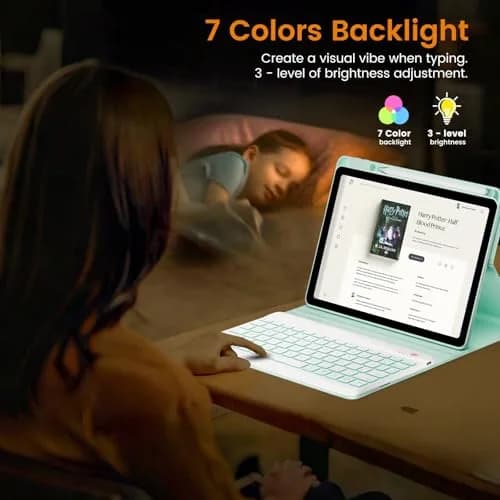 OYEEICE Keyboard Case for iPad 9th/8th/7th Gen 10.2 Inch & Air 3rd Gen 10.5 Inch with 7-Color Backlit Keyboard & Pencil Holder thumbnail 6