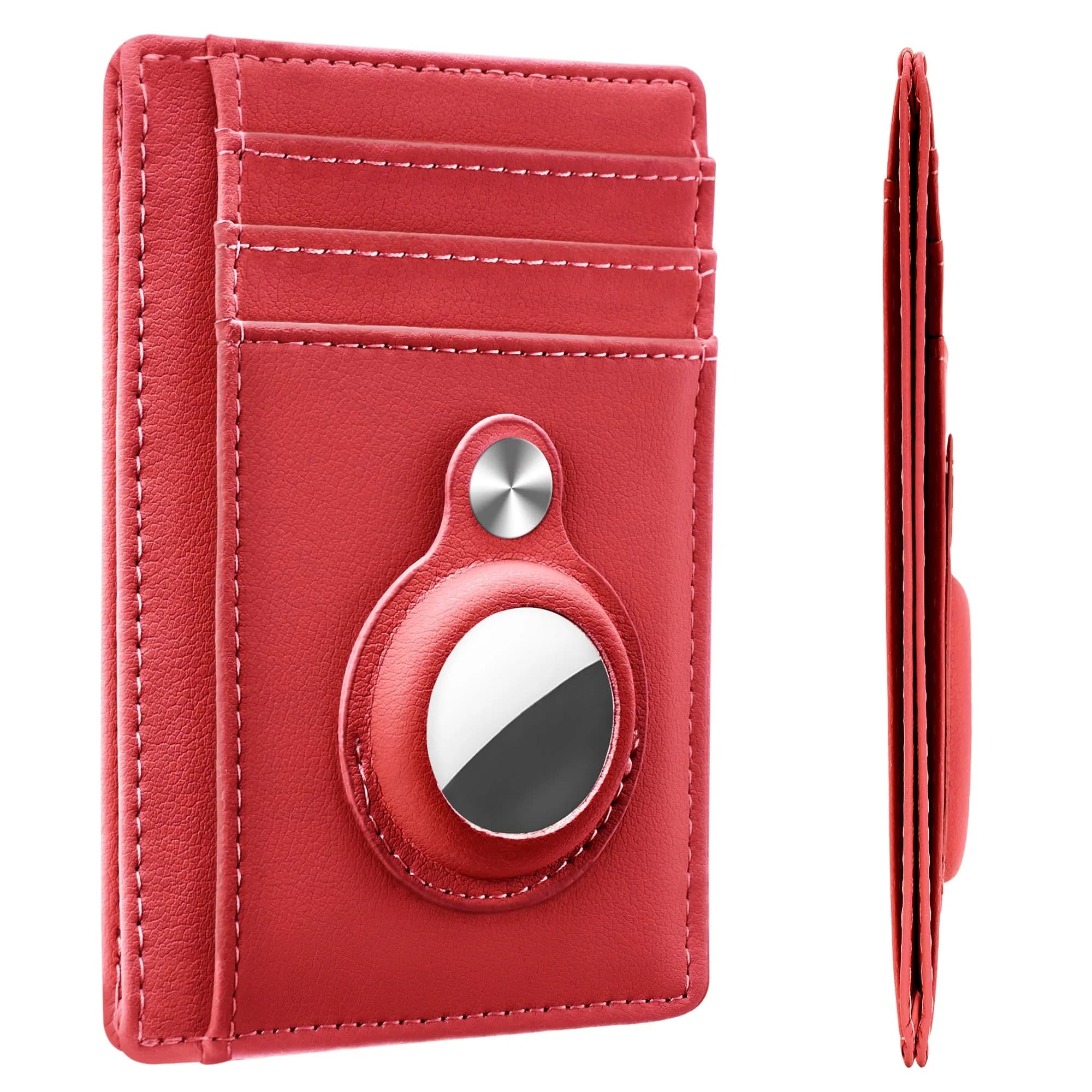 Hawanik Slim Minimalist Front Pocket Air Tag Wallet Thin Card Holder Wallet with RFID Protection | 9cm x 12cm x 0.8cm — Red
