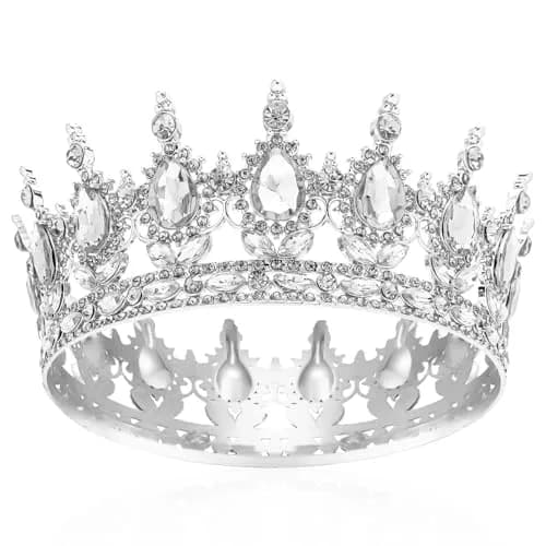 COCIDE Silver Crown for Women Crystal Wedding Tiara 4.9" Diameter | Dazzling Queen Headpiece for Special Occasions thumbnail 1