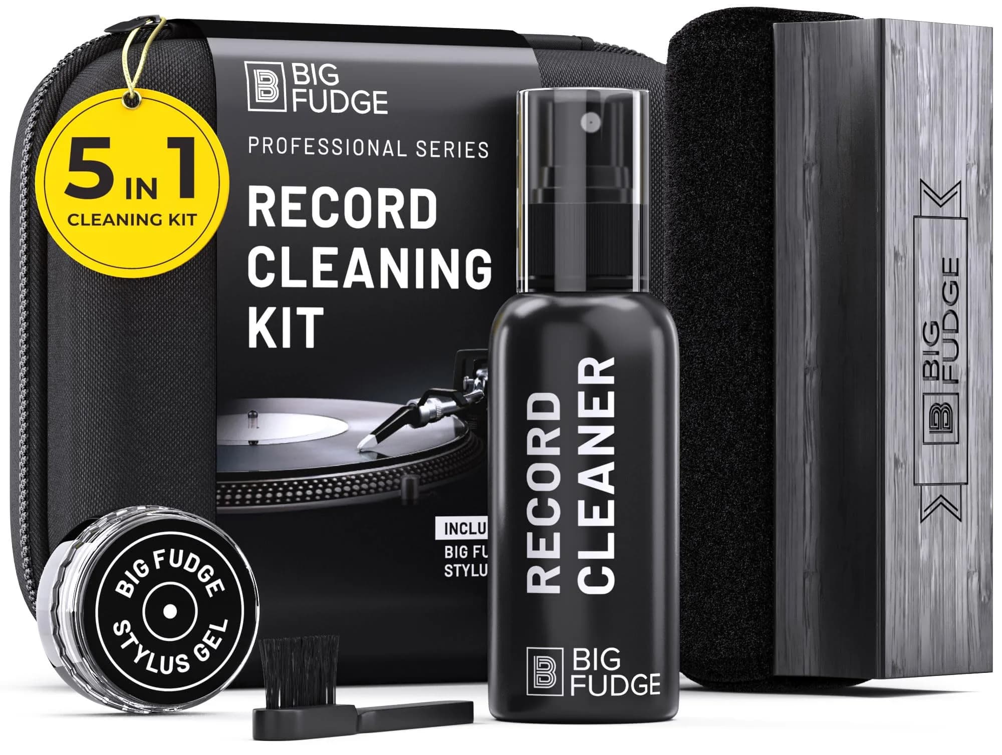 Big Fudge Record Cleaning Kit Professional Series - Vinyl Record Cleaner - Includes Vinyl Brush, Cleaning Fluid, Stylus Gel, Velvet Brush, Padded Case - main product image