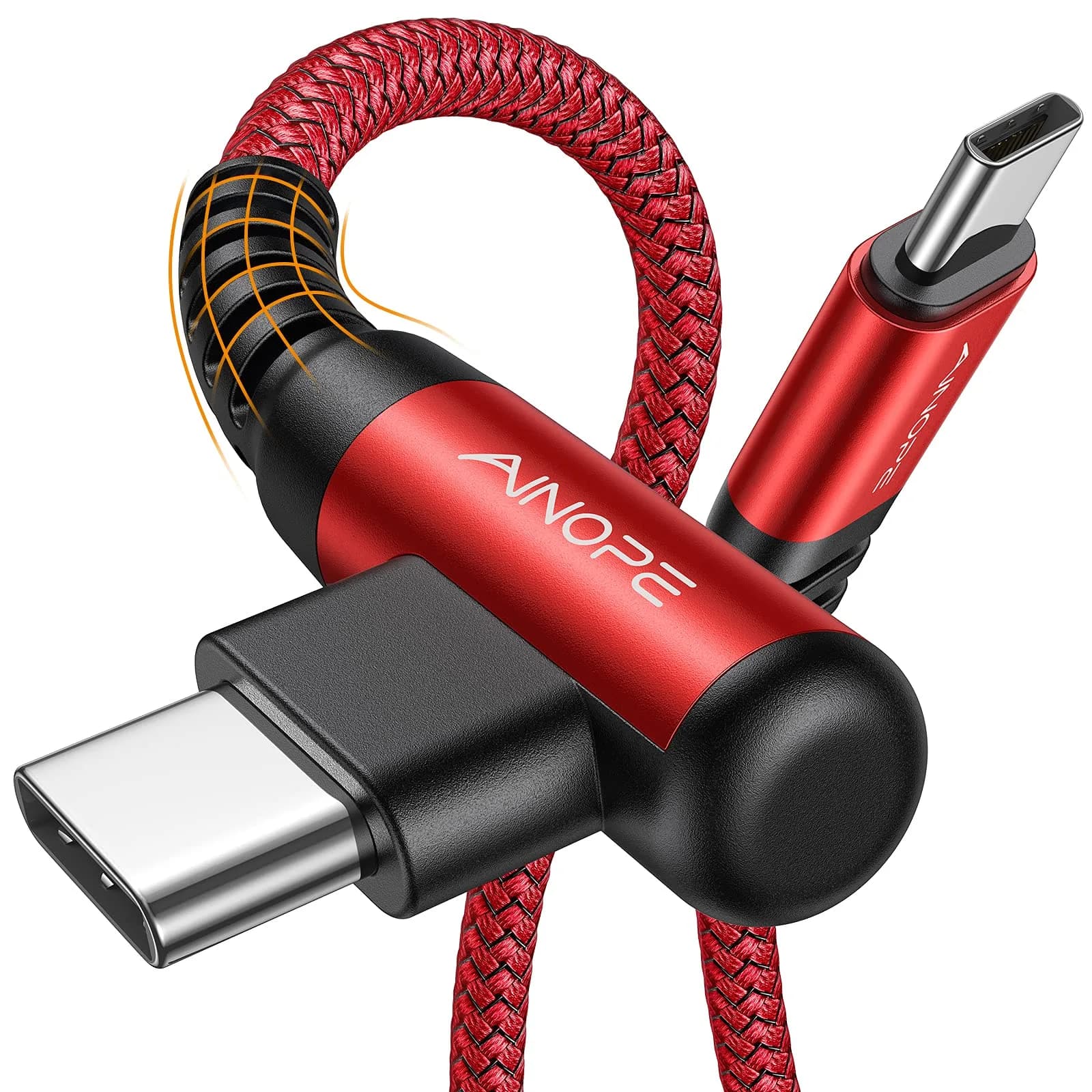 AINOPE 6.6ft (2m) Red Right Angle USB C to USB C Cable | 60W Fast Charging & 480Mbps Data Transfer
