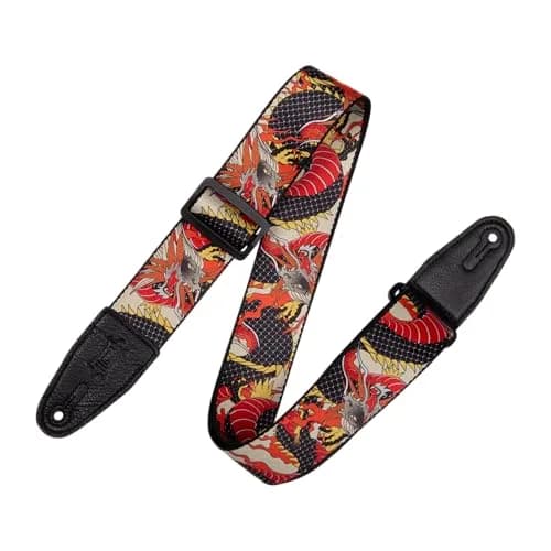 Levy's Leathers 2” Wide Polyester Guitar Strap with Genuine Leather Ends | Japanese Dragon Motif (MPD2-123) thumbnail 1