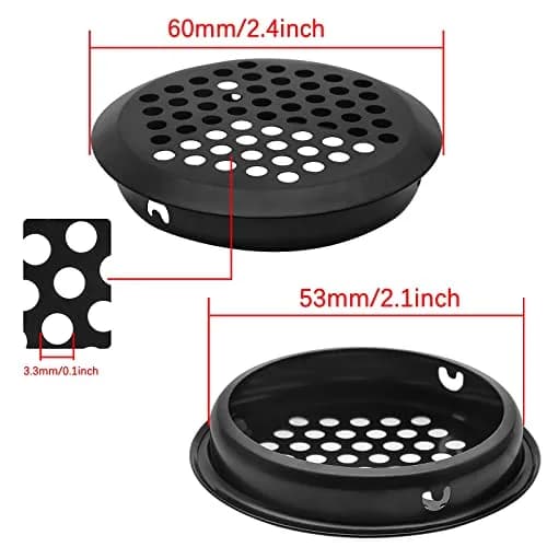 Piutouyar 20Pcs 53mm/2.1" Round Soffit Vents, Black | Stainless Steel Mesh Hole Louver for Kitchen, Bathroom, Wardrobe thumbnail 2