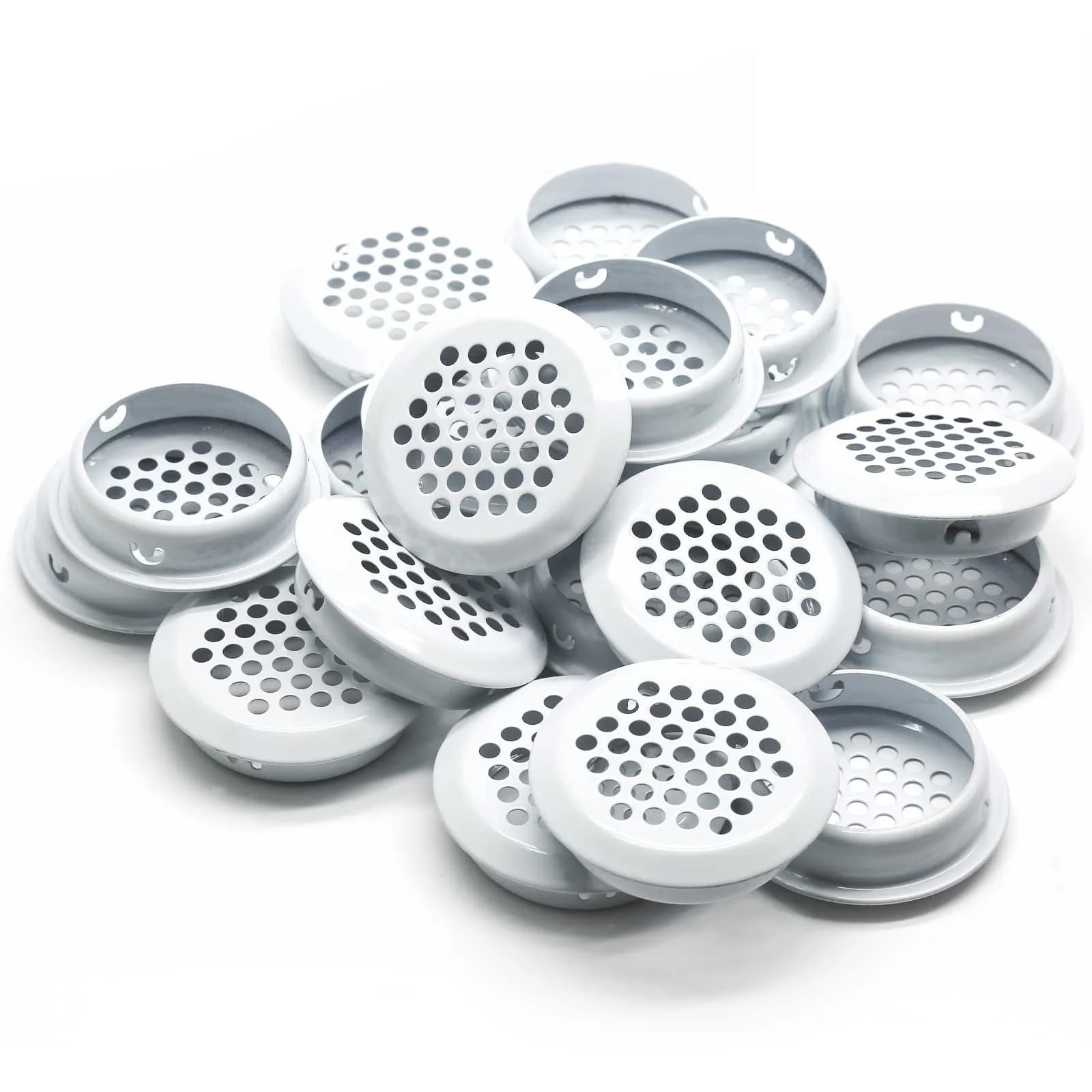 Piutouyar 25mm Air Vents Round Soffit Vents, Black | Stainless Steel Circular Vent Mesh for Kitchen & Wardrobe — White / 35mm/1.4"