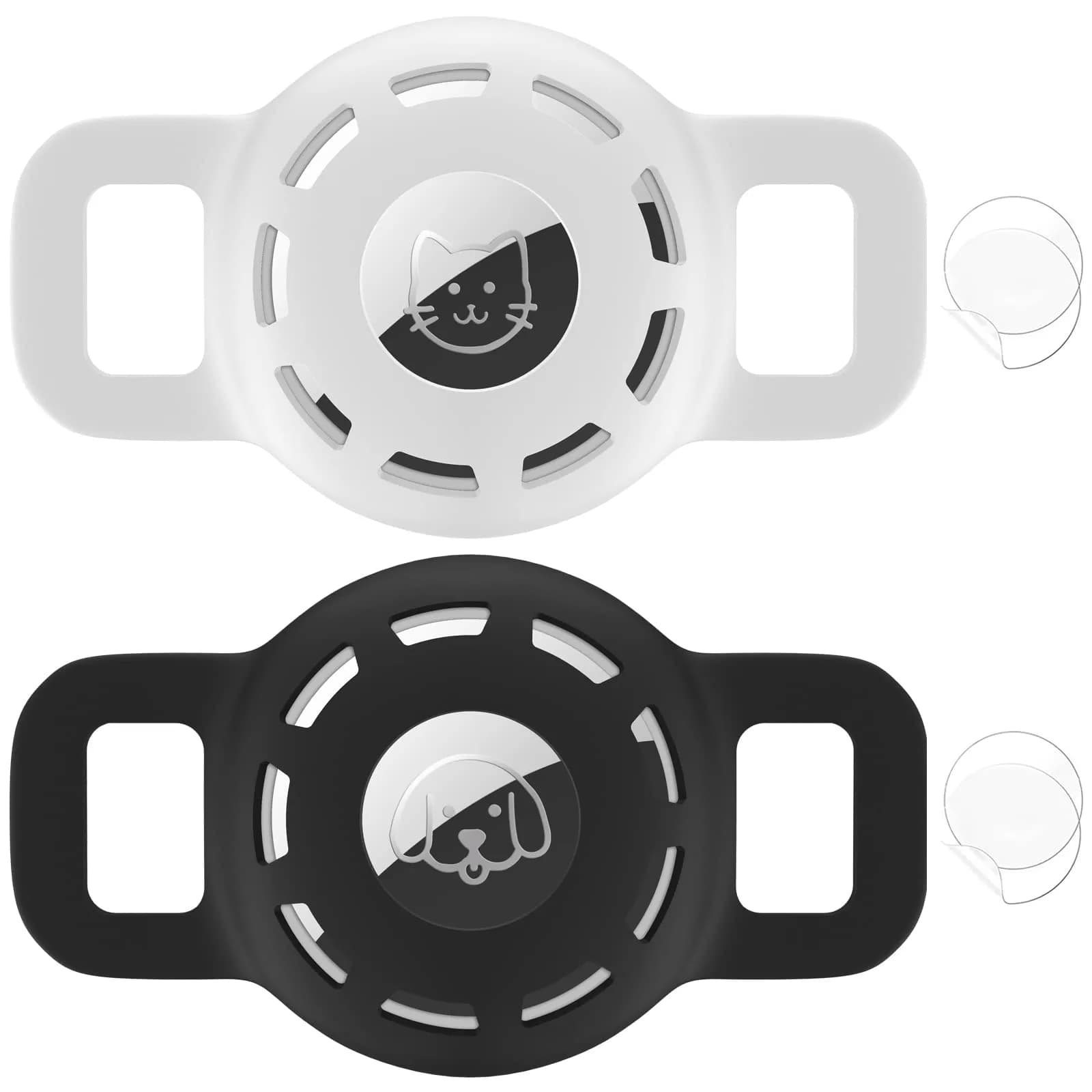 THXSBUDDY Air Tag Cat Collar Holder 2-Pack | Fits Collars Up to 0.5 Inch | Secure Pet Tracker Attachment — Ci-Black+White