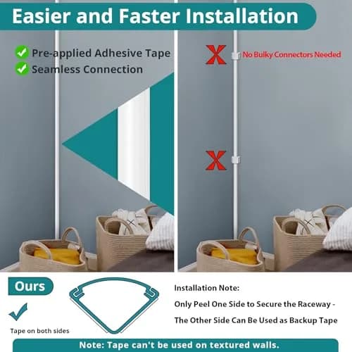 ZhiYo Corner Cable Hider 85in (2.16m) Total Length | Paintable PVC Raceway for 1-2 Wires thumbnail 4