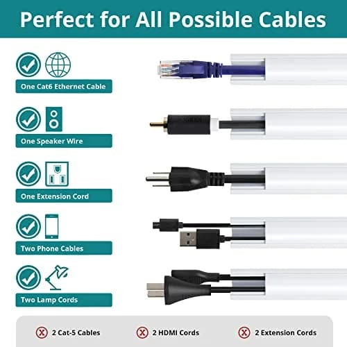 ZhiYo Corner Cable Hider 85in (2.16m) Total Length | Paintable PVC Raceway for 1-2 Wires thumbnail 3