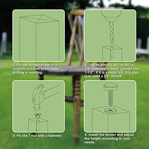 TWIG Heavy Duty Furniture Levelers 3/8-16 Threaded Large Base Black | Adjustable Table & Chair Feet thumbnail 5