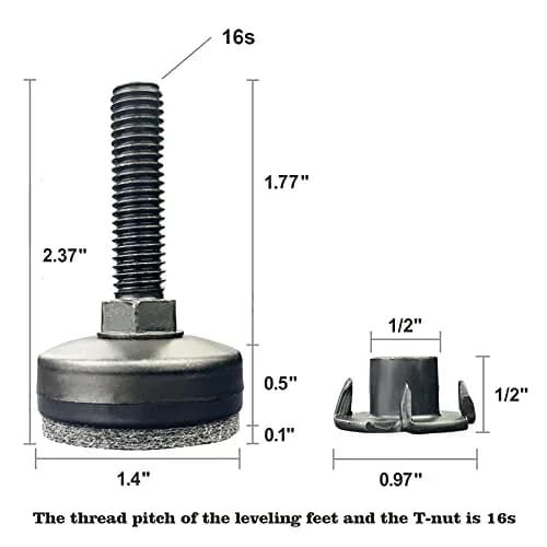 TWIG Heavy Duty Furniture Levelers 3/8-16 Threaded Large Base Black | Adjustable Table & Chair Feet thumbnail 2