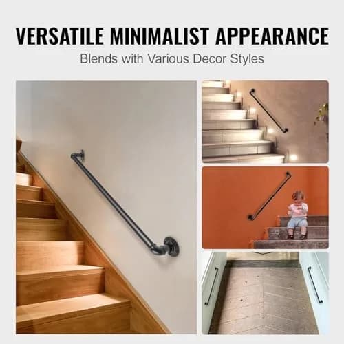 VEVOR Pipe Stair Handrail 2ft (0.6m) | Industrial Carbon Steel with 200kg Load Capacity thumbnail 7