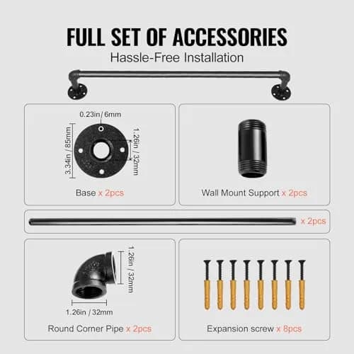 VEVOR Pipe Stair Handrail 2ft (0.6m) | Industrial Carbon Steel with 200kg Load Capacity thumbnail 3