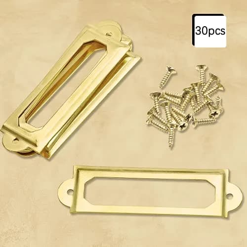 Rierdge Antique Label Holder 2.3 Inch Gold 30 Pcs | Retro Iron Pull Handles for Cabinets & Drawers thumbnail 2