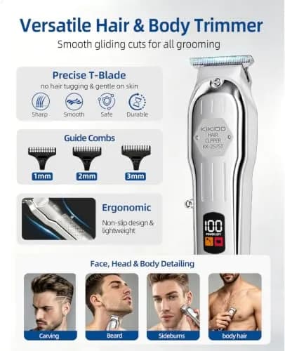 KIKIDO Cordless Hair Clippers for Men Professional Home Hair Cutting Kit | 11 Guide Combs, Rechargeable, LED Display thumbnail 5