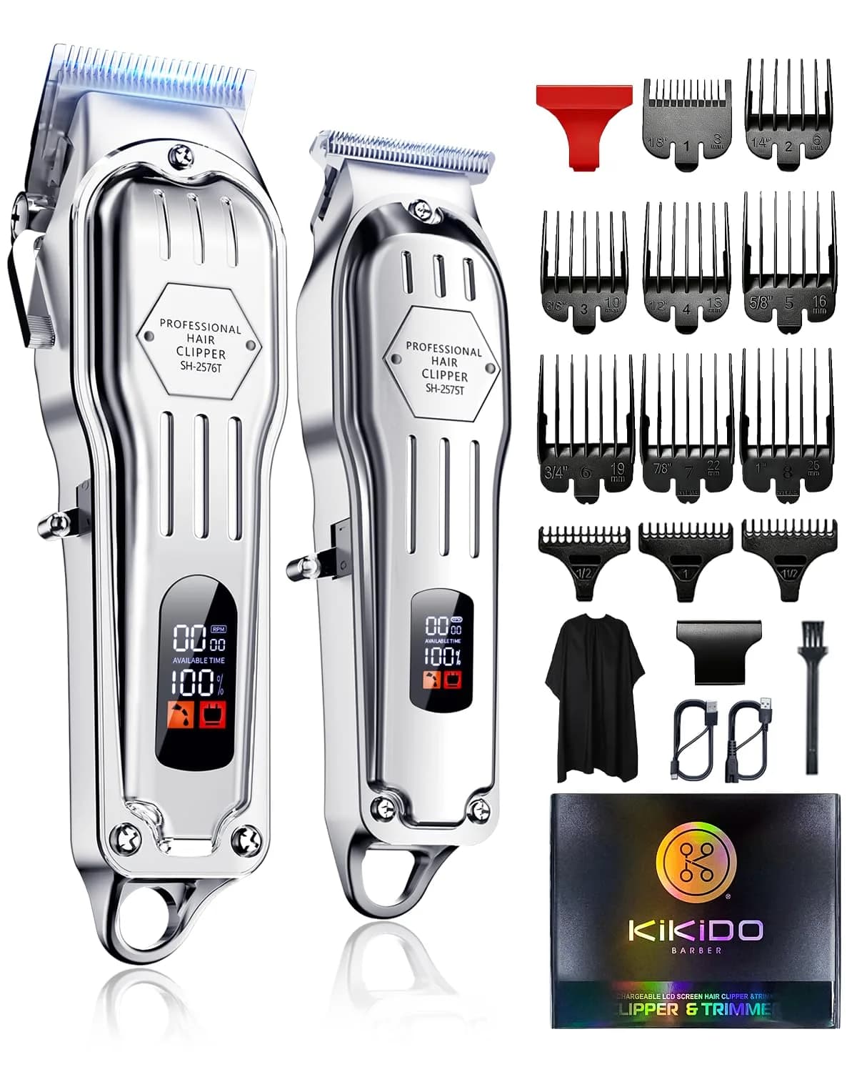 KIKIDO Cordless Hair Clippers for Men Professional Home Hair Cutting Kit | 11 Guide Combs, Rechargeable, LED Display - main product image